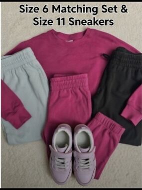 Kids Pink Sweatshirt & Jogger Bottoms Set with Light Purple Sneakers